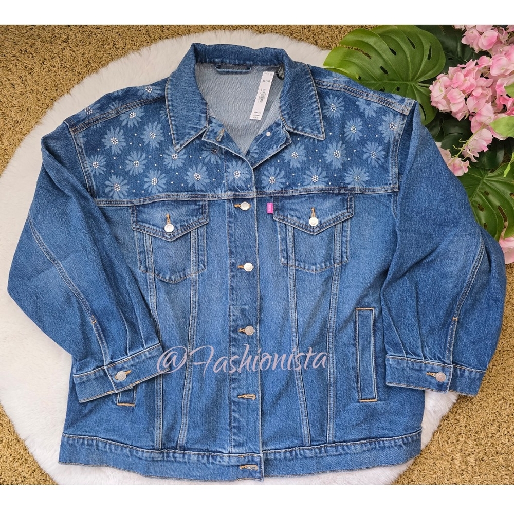 PINK Victoria's Secret Bling Daisy Denim Jacket with Rhinestones